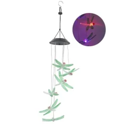 Solar Wind Chimes Ljuskänslig design Vattentät Automatisk drift Grön trollslända Form Färgskiftande ljus