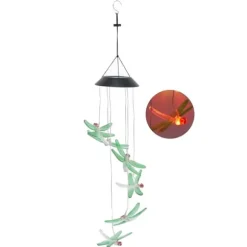 Solar Wind Chimes Ljuskänslig design Vattentät Automatisk drift Grön trollslända Form Färgskiftande ljus