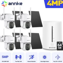 Solarsikkerhedskamera, 4MP opløsning, dual-band WiFi,9000mAh 4Stk 64G