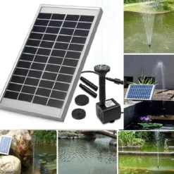 Solcelle fontænepumpe - Vandpumpesæt - 5 W - 500 l/h - Nedsænkelig - Med Solcellepanel - Til Havedam & Iltning