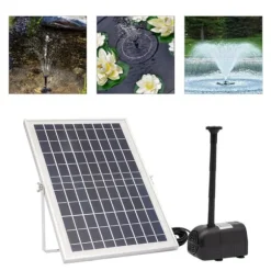 Solcelle fontænepumpe til dam/pool/akvarium - Vandpumpe Sæt - 10 W - 24 V Børsteløs - Max 1000 l/t - Dyser Medfølger - Plast - Sort