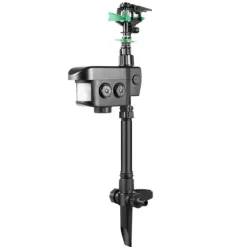 Solcelledrevet dyreskræmmer - Bevægelsessensor sprinkler - 0–270° sprayvinkel - 120° sensor - 5 s vandstød - 10/20/30 min vanding - 3–8 bar
