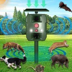 Solcelledrevet fugleskræmsel med bevægelsessensor og lyd