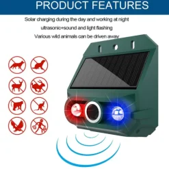 Soldrevet ultralyd lyd- og lysalarm - 2 pak, grøn - Effektiv dyreafskrækker til have og gård