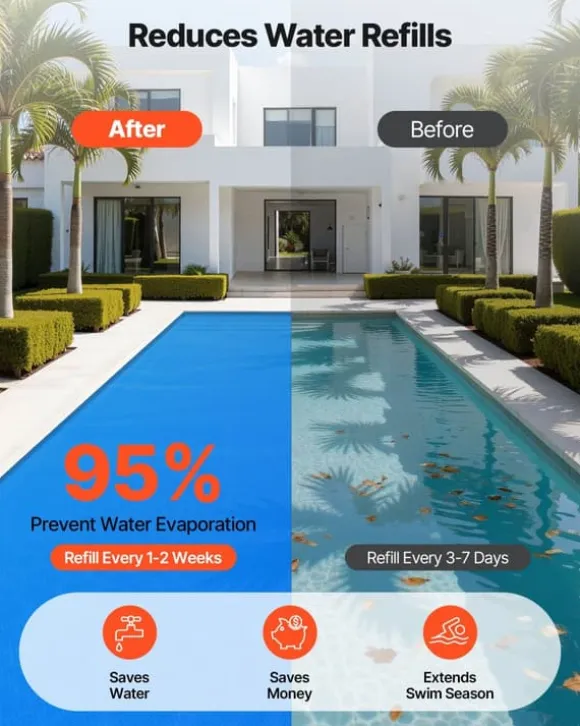 Solfolie til pool - Rektangulær bobleoverdækning - 10,97 x 4,88 m - 0,30 mm - PE-materiale - Varmeabsorberende og -bevarende - Blå