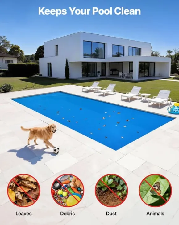 Solfolie til pool - Rektangulær bobleoverdækning - 10,97 x 4,88 m - 0,30 mm - PE-materiale - Varmeabsorberende og -bevarende - Blå