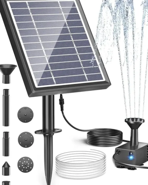 Solfontæne til fuglebad - Pumpekit med solpanel 5V 2,5W - 170 L/h - Til lille havedam & akvarium - Plast - Mørkegrå