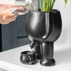 SORT KERAMISK BLOMSTERPOTTE SJOV INDFLYTTERGAVE BLOMMESTOTTE TIL BALKONHUS
