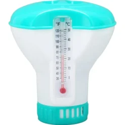 Spa Chemical Dispenser med termometer Återanvändbar Lake Blue Swimming Pool Chlorine Tablet Floater