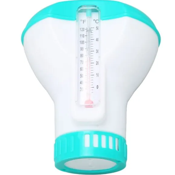 Spa Chemical Dispenser med termometer Återanvändbar Lake Blue Swimming Pool Chlorine Tablet Floater