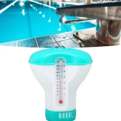 Spa Chemical Dispenser med termometer Återanvändbar Lake Blue Swimming Pool Chlorine Tablet Floater