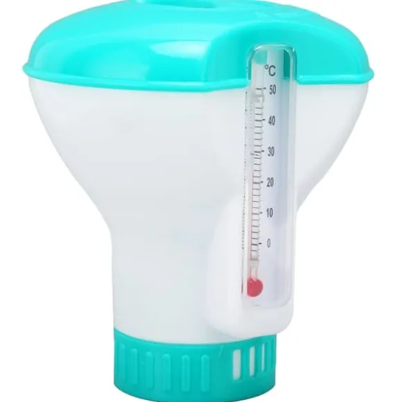 Spa Chemical Dispenser med termometer Återanvändbar Lake Blue Swimming Pool Chlorine Tablet Floater