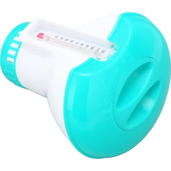 Spa Chemical Dispenser med termometer Återanvändbar Lake Blue Swimming Pool Chlorine Tablet Floater