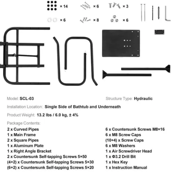 Spa Cover Lift, Hydraulisk Højde 33,1" - 41,3", Bredde 53,1" - 92,5", Justerbar, Under-sidet installation