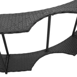 Spakant med opbevaring og trætrin - Polyrattan | Farve: Sort