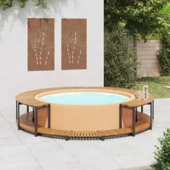 Spaomkrans i massivt akacietræ - Elegant tilbehør til spabad | Størrelse: 273x53 cm | Farve: Naturlig træfinish