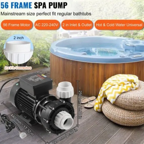 SPA-pumpe, 2-trins 56-ramme dobbelt-hastigheds spabadspumpe, 2x5,6 cm port