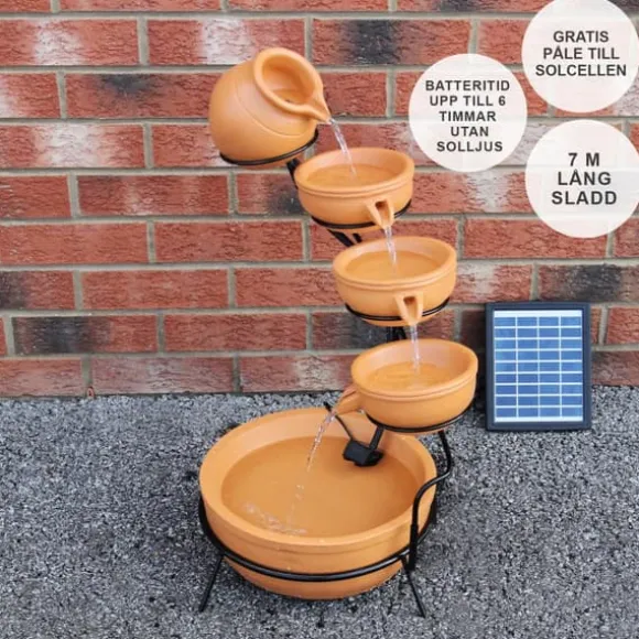 Springvandskåle med Solcelle - Terracotta | Have Dekoration