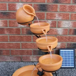 Springvandskåle med Solcelle - Terracotta | Have Dekoration