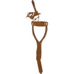 Spurv på en spade haveornament Corten rust kunst blikspurv