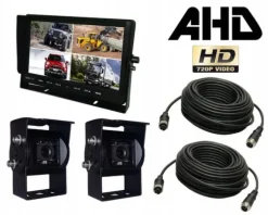 Sæt med 10'' skærm, 2 x SONY AHD bakkamera + kabler