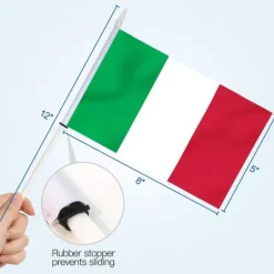 Sæt med italienske flag Håndflag 13 x 20 cm 12 stk. med en 30,5 cm spydspids