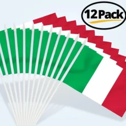 Sæt med italienske flag Håndflag 13 x 20 cm 12 stk. med en 30,5 cm spydspids