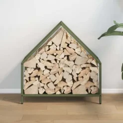 Stabilt brændestativ i koldvalset stål - Brændeopbevaring | Farve: Olivengrøn | Størrelse: 60x25x60 cm