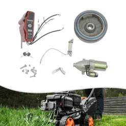 Startmotor med solenoid - Elstart-kit - Til 11/13 hk småmotorer (til og med 2011) - Svinghjul Ø20 cm - Længde 19 cm - Aluminium/jern - Rød
