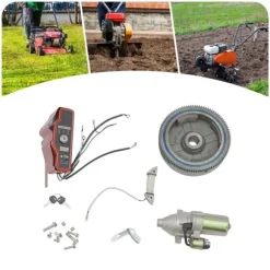 Startmotor med solenoid - Elstart-kit - Til 11/13 hk småmotorer (til og med 2011) - Svinghjul Ø20 cm - Længde 19 cm - Aluminium/jern - Rød