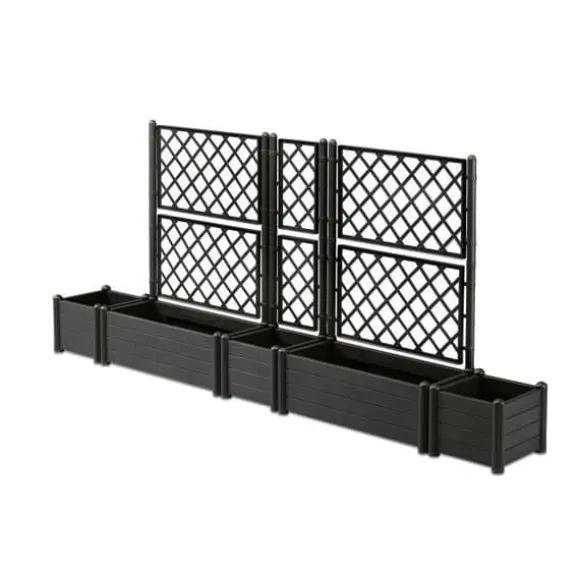 STEFANPLAST Rektangulär planteringslåda med spaljé - Trä finish - 100 x 43 x H 142 cm - 80 L - Grafit