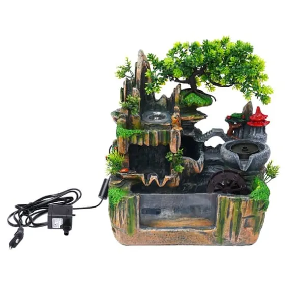 Stenbed Springvand, Harpiks, 30*18*33 cm, Akryl Fiskedam, 220V, Atomizer Inkluderet