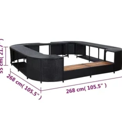 Stilfuld omkrans til spabad - Polyrattan | Størrelse: 268x268x55 cm | Farve: Sort