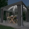Stilfuld pavillon med gardiner og LED-lyskæder - Udendørshat med sollys | Farve: Antracitgrå | Størrelse: 3x3 m