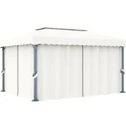 Stilfuld pavillon med gardin 4x3 m - Aluminium | Farve: Creme | Størrelse: 4x3 m