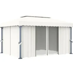 Stilfuld pavillon med gardin 4x3 m - Aluminium | Farve: Creme | Størrelse: 4x3 m