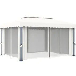Stilfuld pavillon med gardin 4x3 m - Aluminium | Farve: Creme | Størrelse: 4x3 m