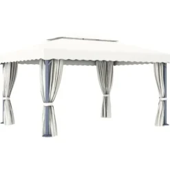 Stilfuld pavillon med gardin 4x3 m - Aluminium | Farve: Creme | Størrelse: 4x3 m