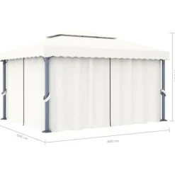 Stilfuld pavillon med gardin 4x3 m - Aluminium | Farve: Creme | Størrelse: 4x3 m