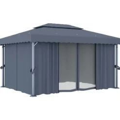 Stilfuld pavillon med gardin - Udendørs festhus i aluminium | Farve: Antracitgrå | Størrelse: 4x3 m