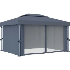 Stilfuld pavillon med gardin - Udendørs festhus i aluminium | Farve: Antracitgrå | Størrelse: 4x3 m