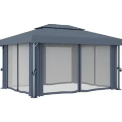 Stilfuld pavillon med gardin - Udendørs festhus i aluminium | Farve: Antracitgrå | Størrelse: 4x3 m