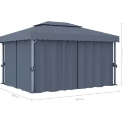 Stilfuld pavillon med gardin - Udendørs festhus i aluminium | Farve: Antracitgrå | Størrelse: 4x3 m