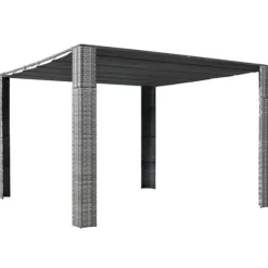 Stilfuld pavillon med tag i polyrattan - Udendørs skygge | Farve: Grå | Størrelse: 300x300x220 cm