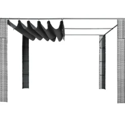 Stilfuld pavillon med tag i polyrattan - Udendørs skygge | Farve: Grå | Størrelse: 300x300x220 cm