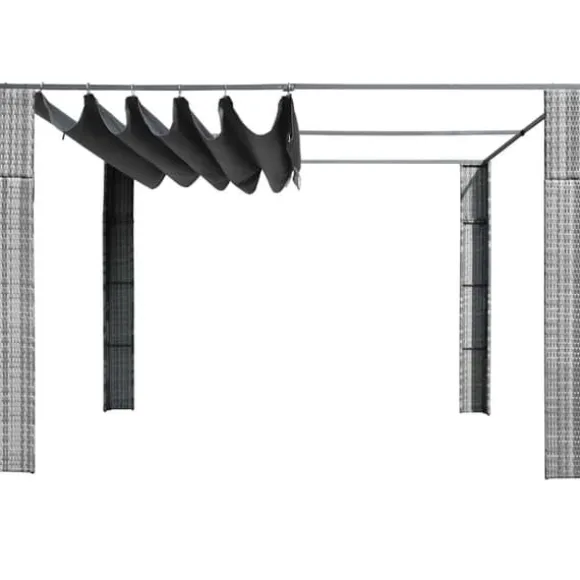 Stilfuld pavillon med tag i polyrattan - Udendørs skygge | Farve: Grå | Størrelse: 300x300x220 cm