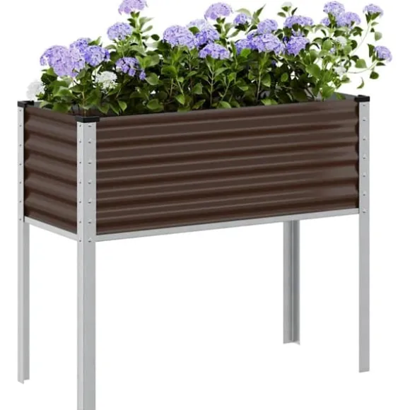 Stilfuld plantekasse i stål til haven | Størrelse: 100x45x90 cm | Farve: Brun