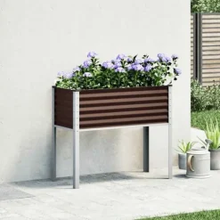 Stilfuld plantekasse i stål til haven | Størrelse: 100x45x90 cm | Farve: Brun