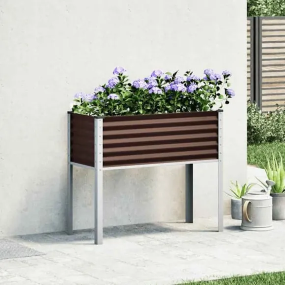 Stilfuld plantekasse i stål til haven | Størrelse: 100x45x90 cm | Farve: Brun
