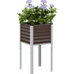 Stål plantekasse til haven - Vejrbestandig Blomsterkasse | Størrelse: 45x45x88 cm | Farve: Brun